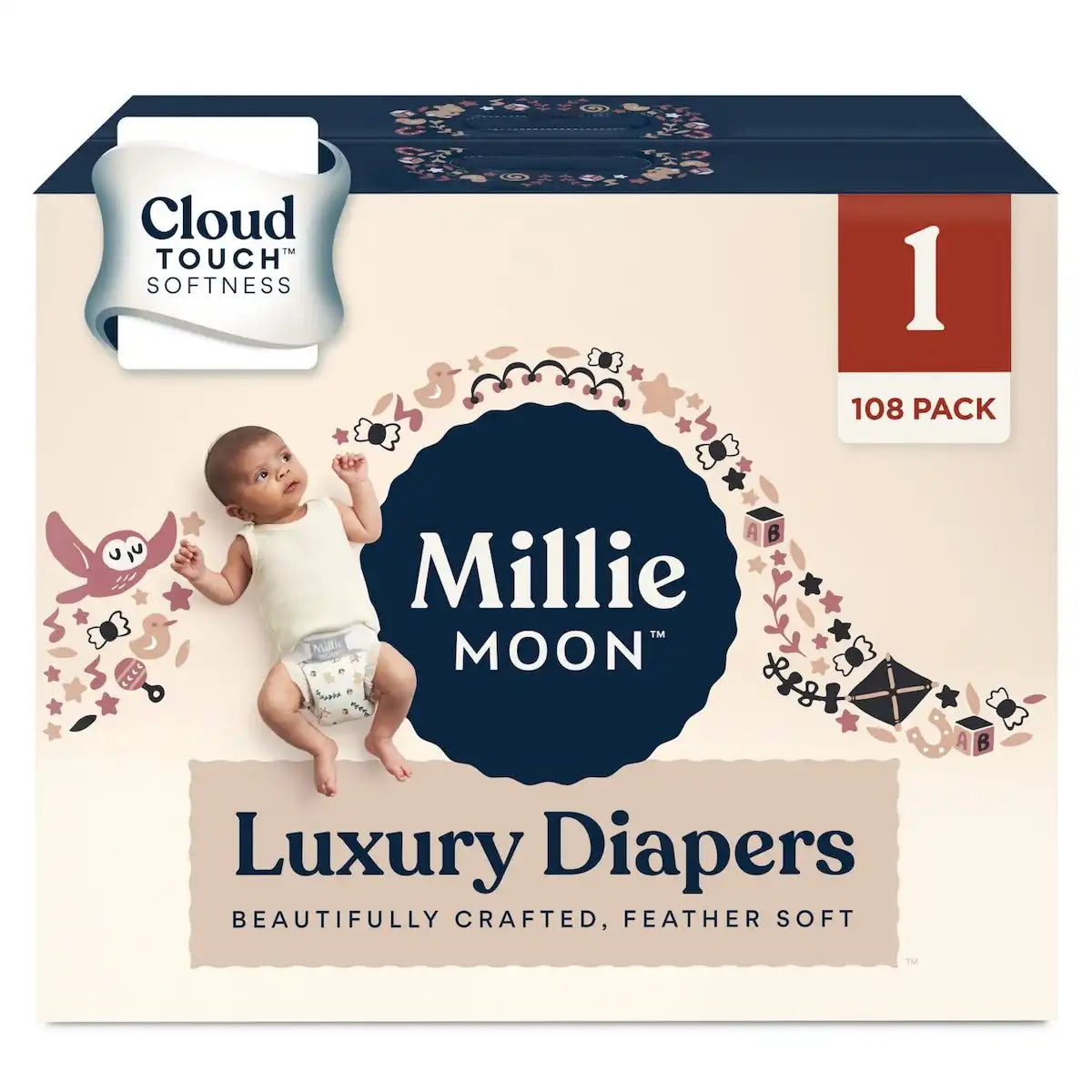 Millie Moon Luxury Diapers, Size 1, 108 Count